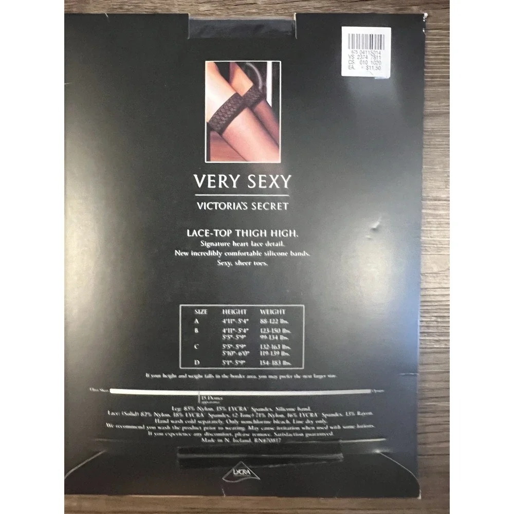 NIP VICTORIA'S SECRET Very Sexy Glamour Lace Thigh High SIze B ‎ 15 Denier BLACK